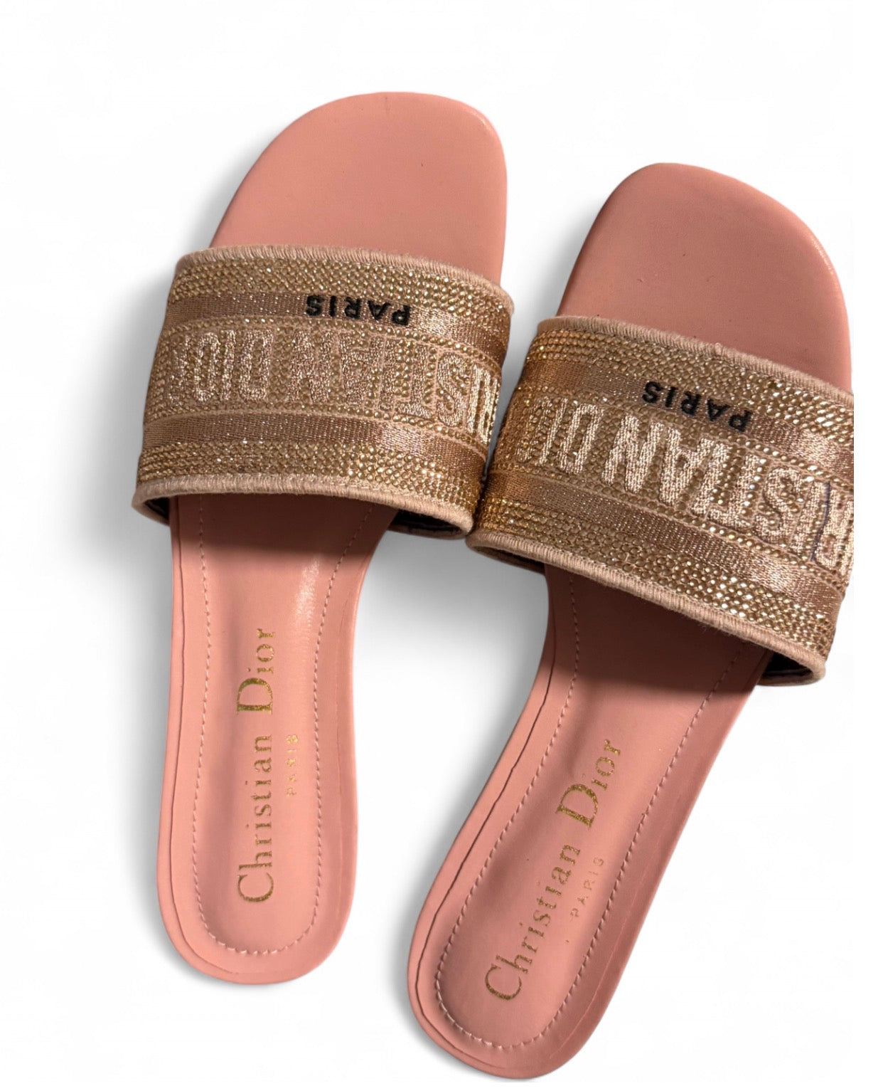 Dior Dway Pink Sandals with Crystals and Metallic Embroidery