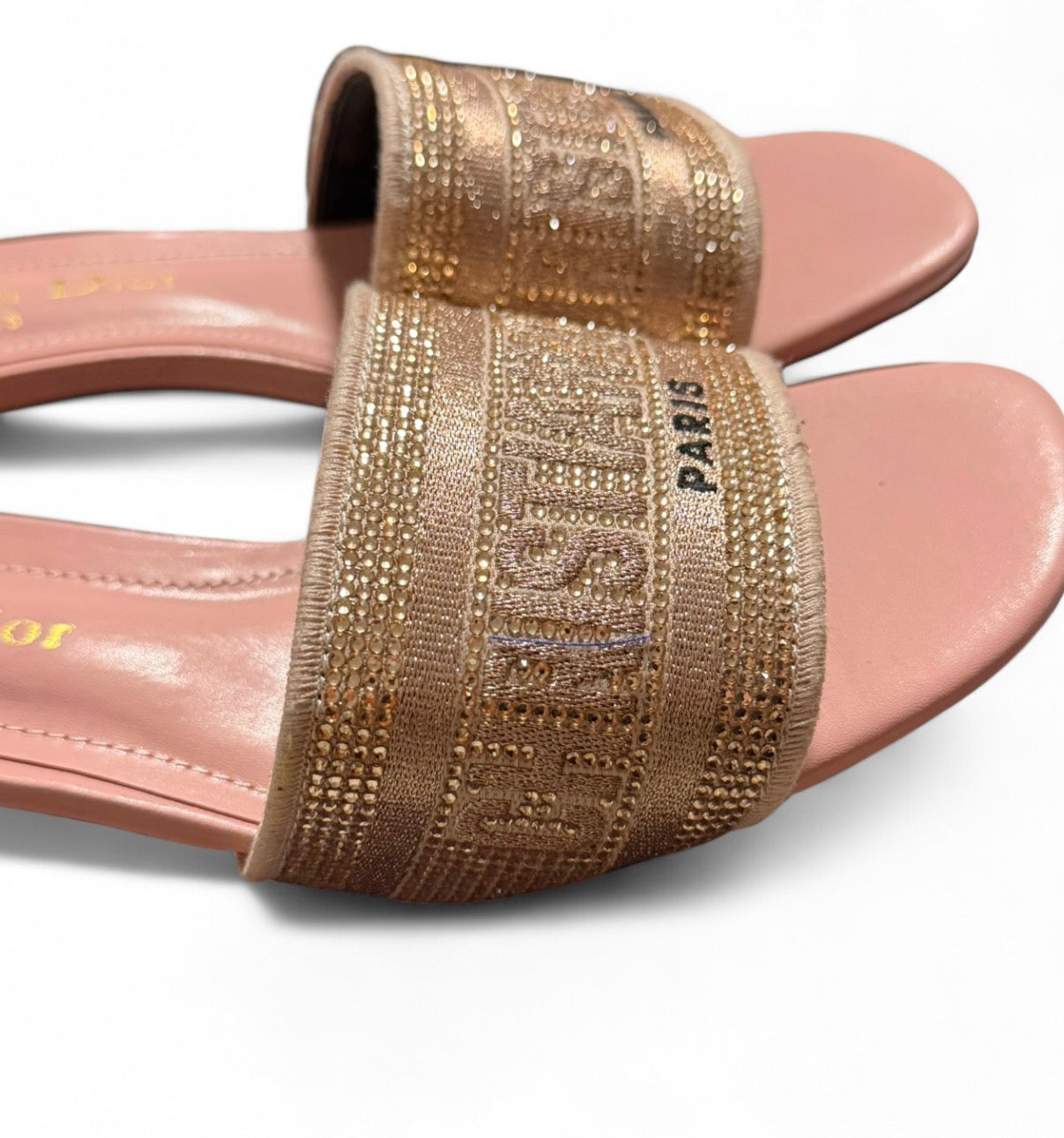 Dior Dway Pink Sandals with Crystals and Metallic Embroidery