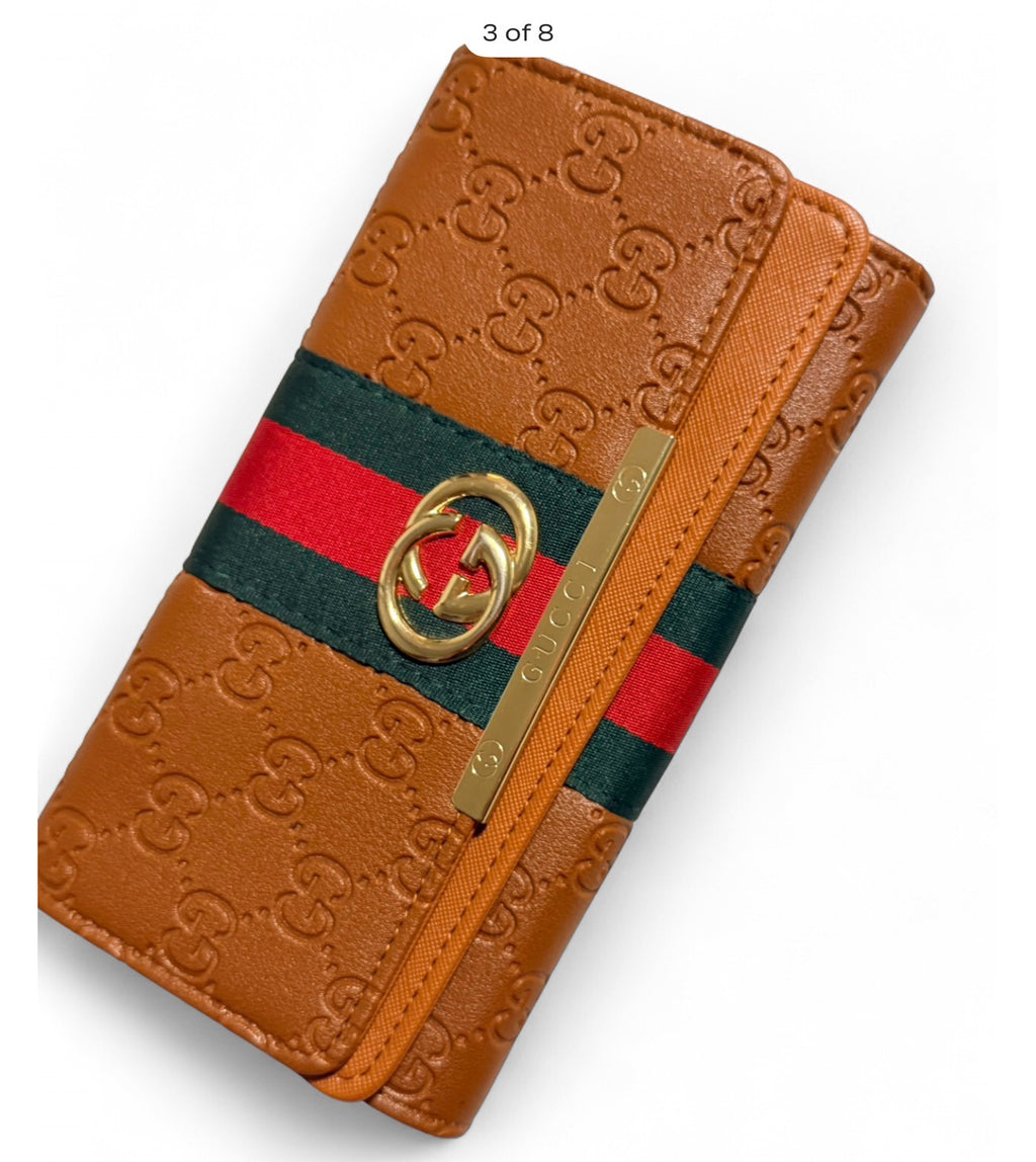 Gucci Ophidia Brown Leather Wallet With Web Stripe