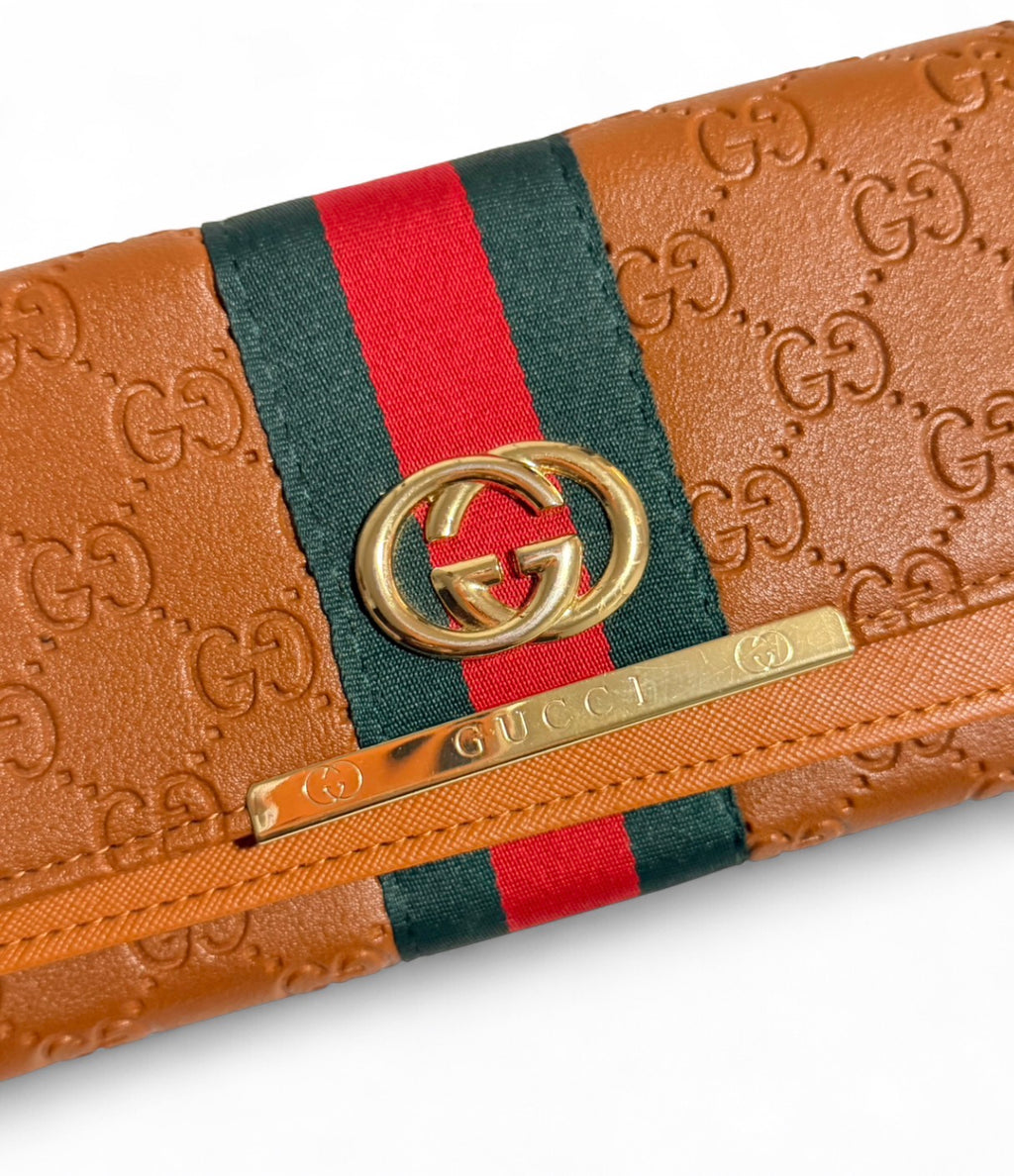 Gucci Ophidia Brown Leather Wallet With Web Stripe