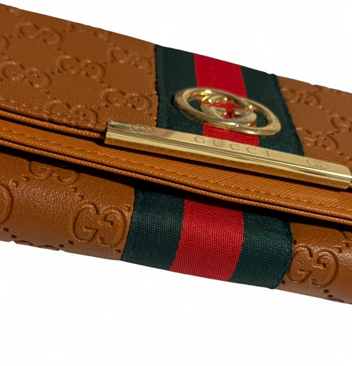 Gucci Ophidia Brown Leather Wallet With Web Stripe