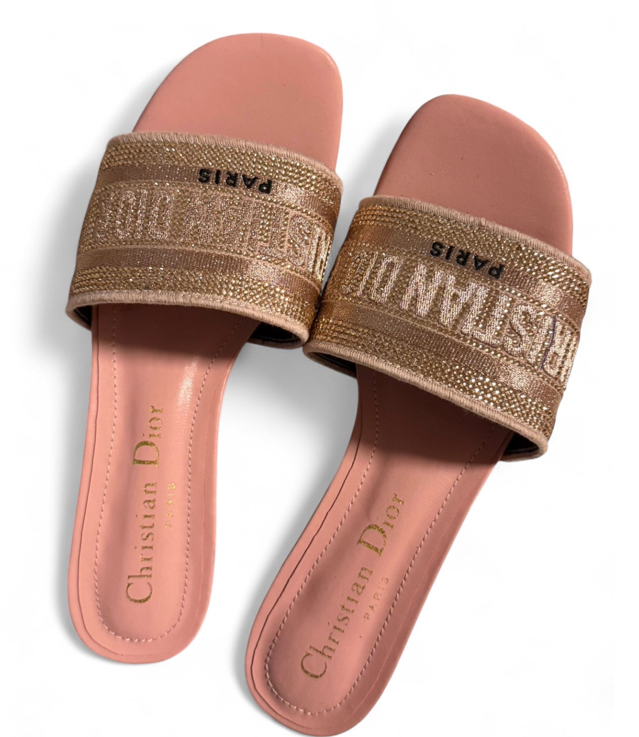 Dior Dway Pink Sandals with Crystals and Metallic Embroidery