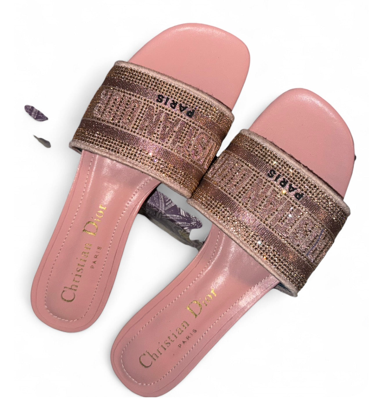 Dior Dway Pink Sandals with Crystals and Metallic Embroidery