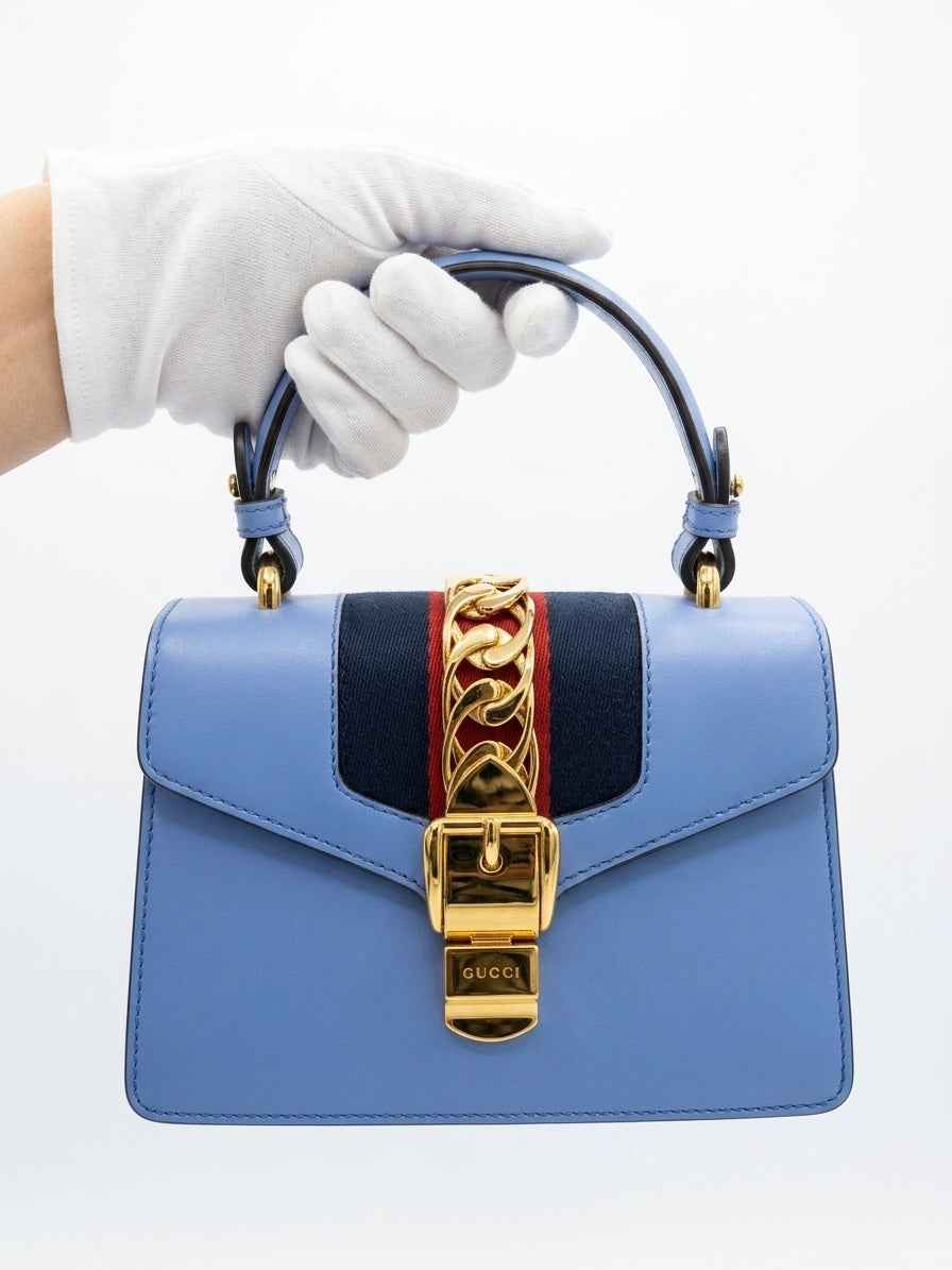 Mini Structured Calfskin Bag – Light Blue