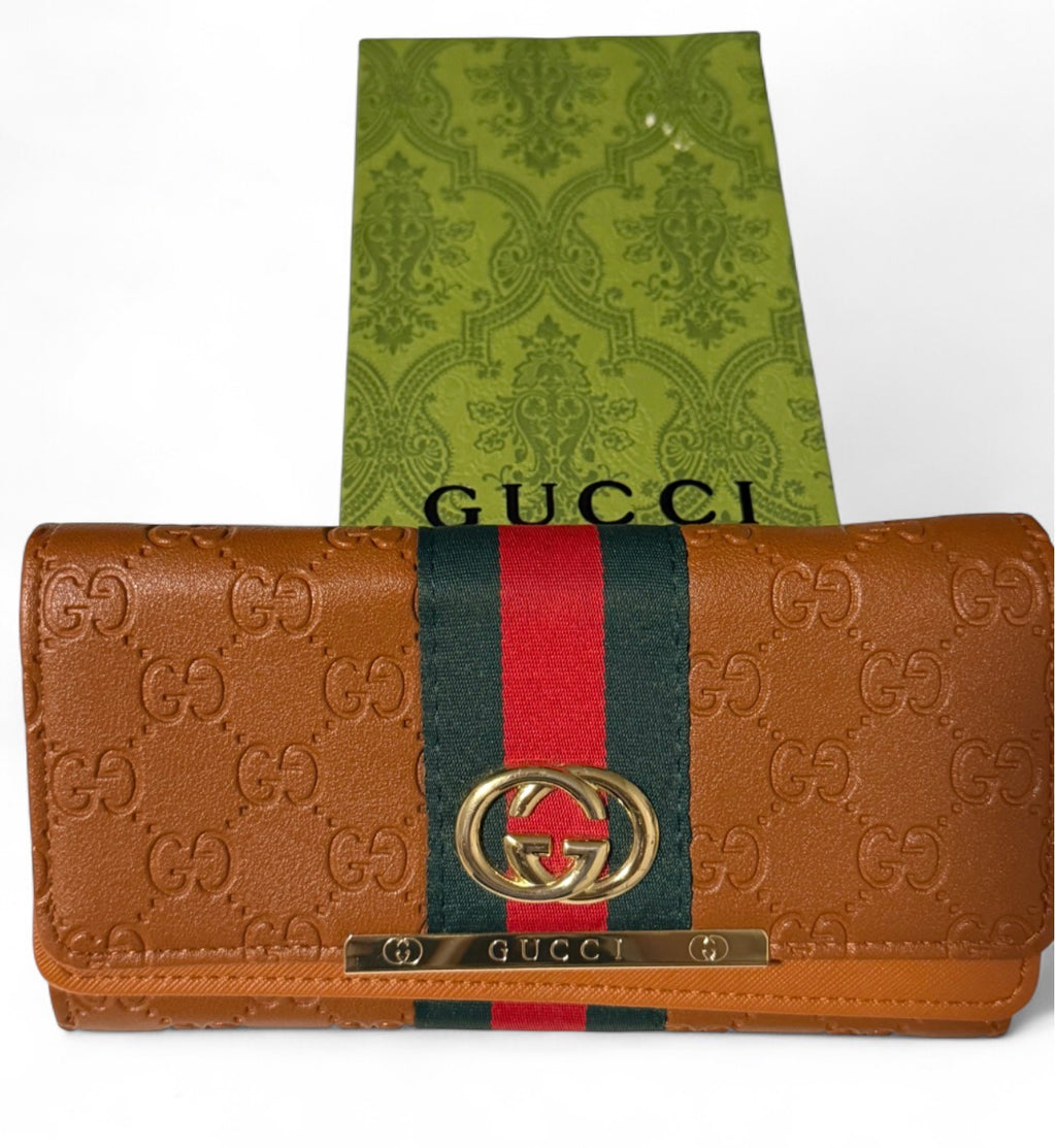 Brown Leather Wallet With Web Stripe