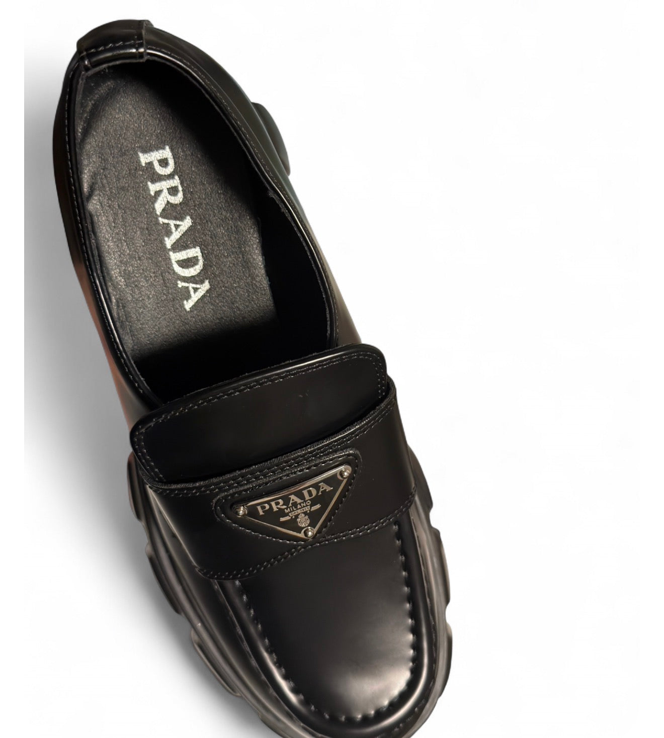 PRADA MONOLITH BRISHED LEATHER LOAFERS