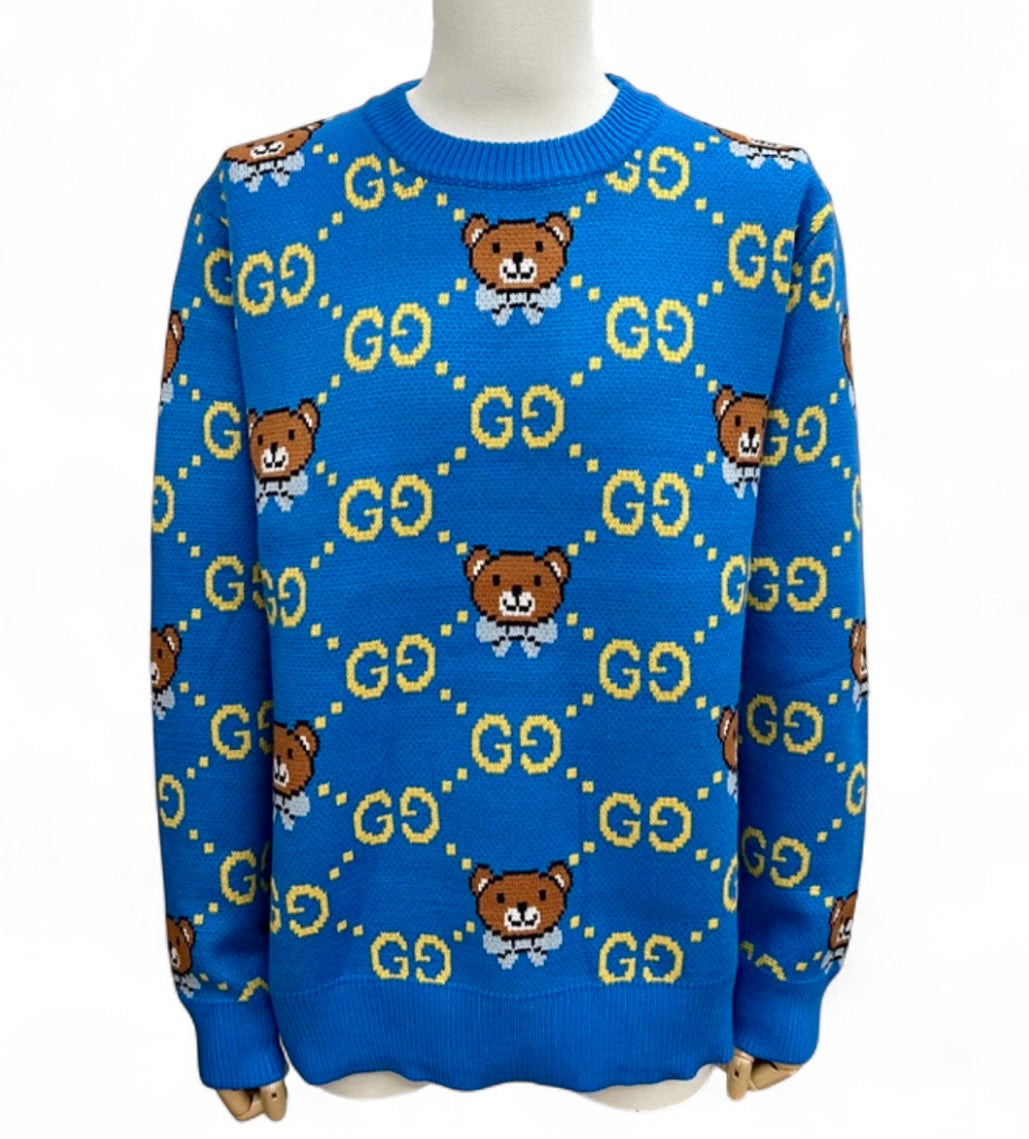 Gucci Sweater Lexury x Kai Teddy Bear Collection Knitted Sweater –Blue-Size L